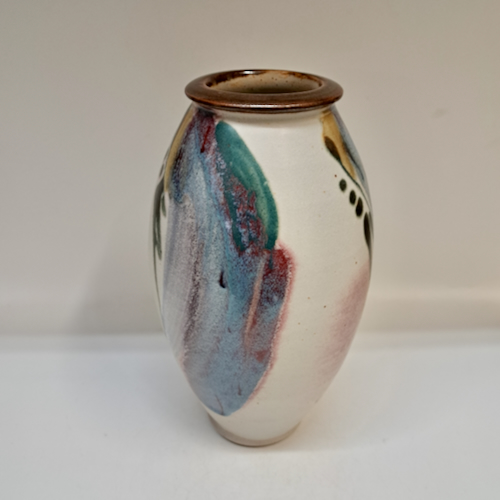 #250760 Flower Vase, Sand/Rose/Teal $28 at Hunter Wolff Gallery
